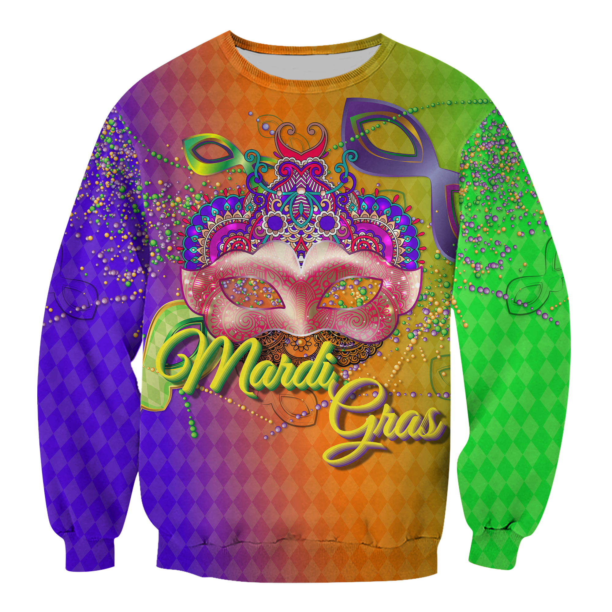 Mardi Gras Mask With Beads Sweatshirt - LT12 - Wonder Print Shop