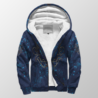 Unisex Blue Sherpa-Hoodie mit Kapuze, Front-Zipper und keltischem Mond-Design