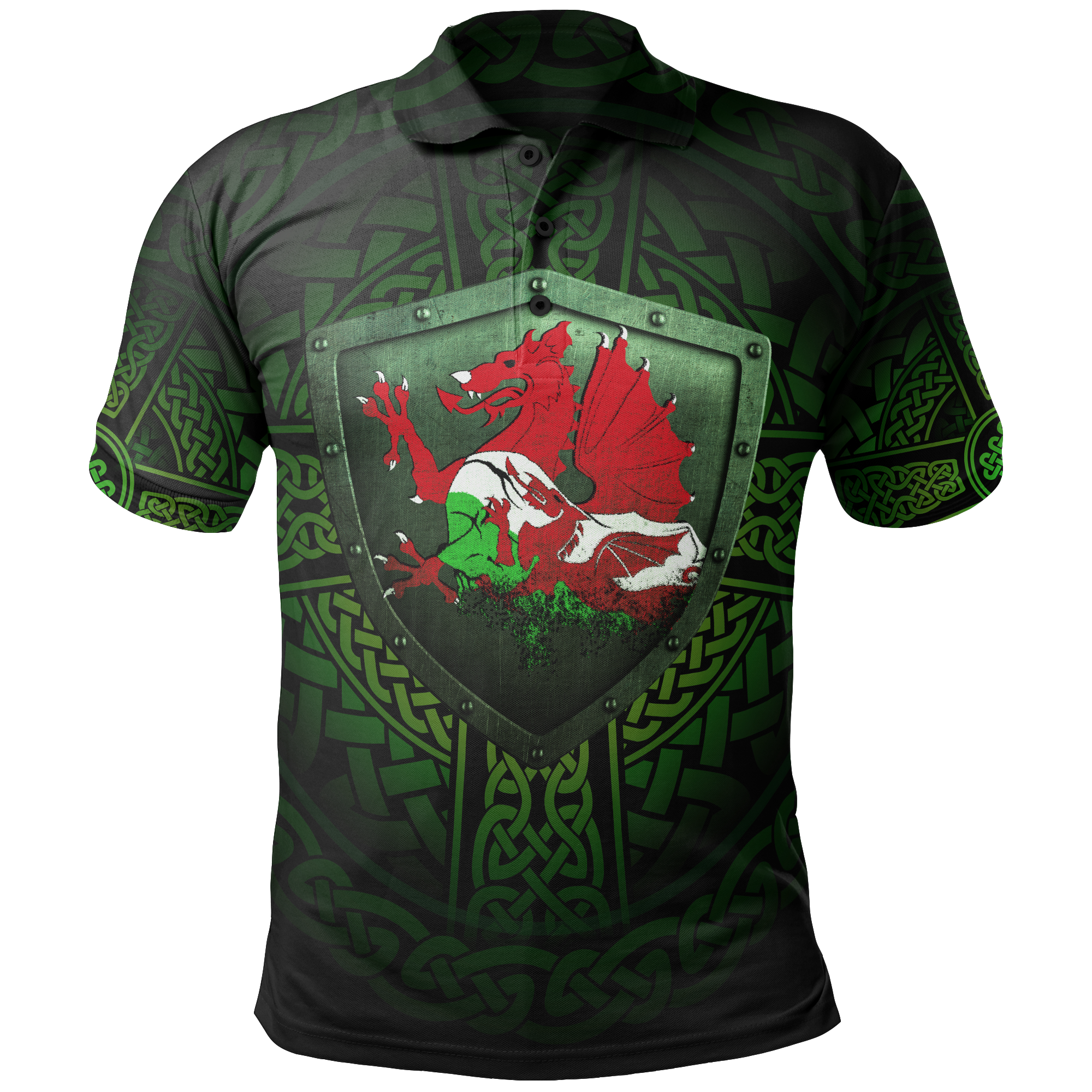 Wales Raglan Polo Shirt Cymru Dragon With Shield - Wonder Print Shop