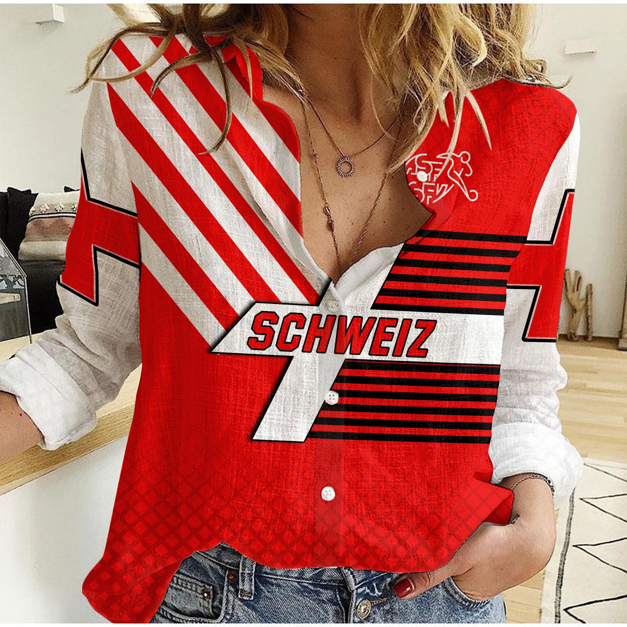 custom-text-and-number-switzerland-football-women-casual-shirt-schweizer-pati-champion-sporty