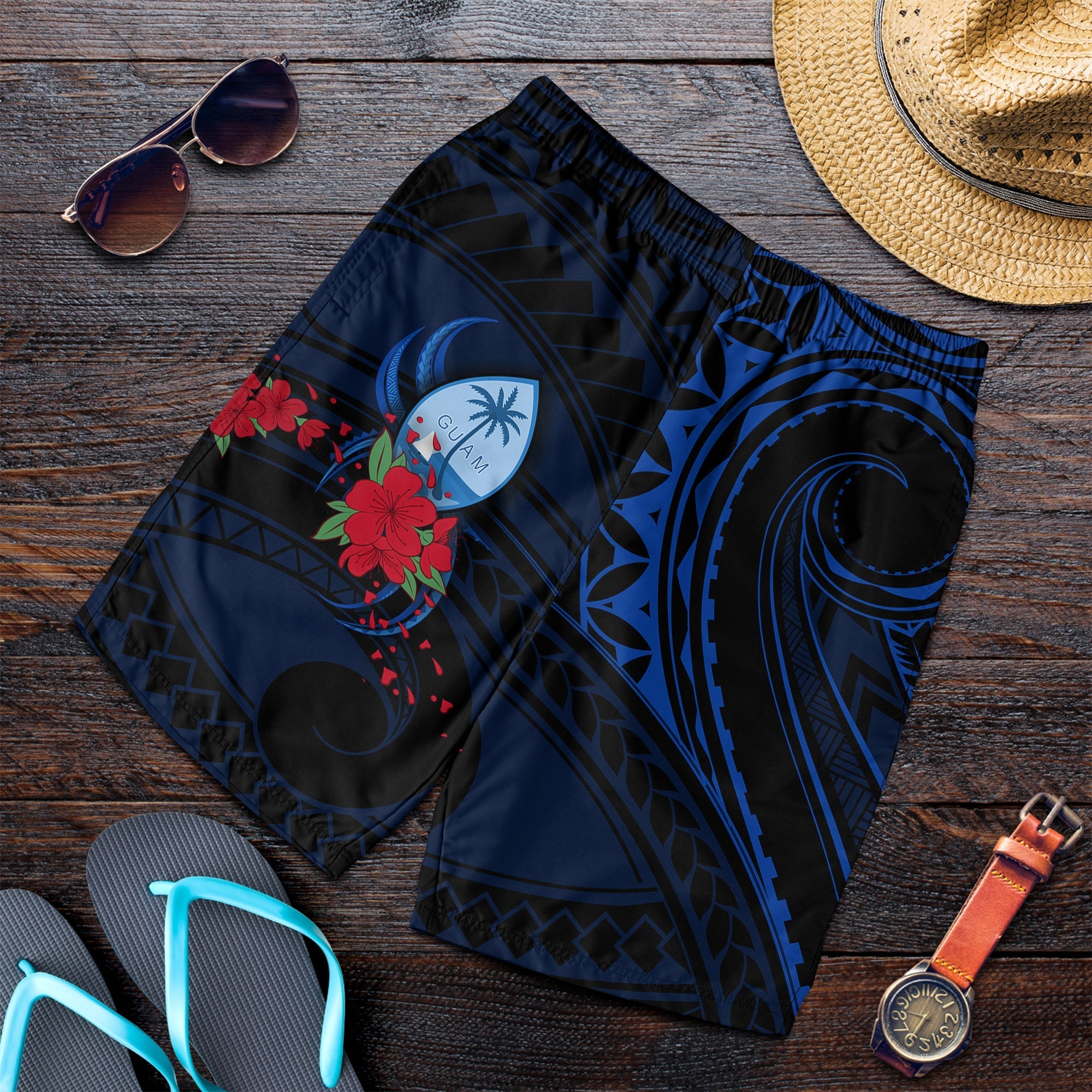 guam-men-shorts-polynesian-flowers