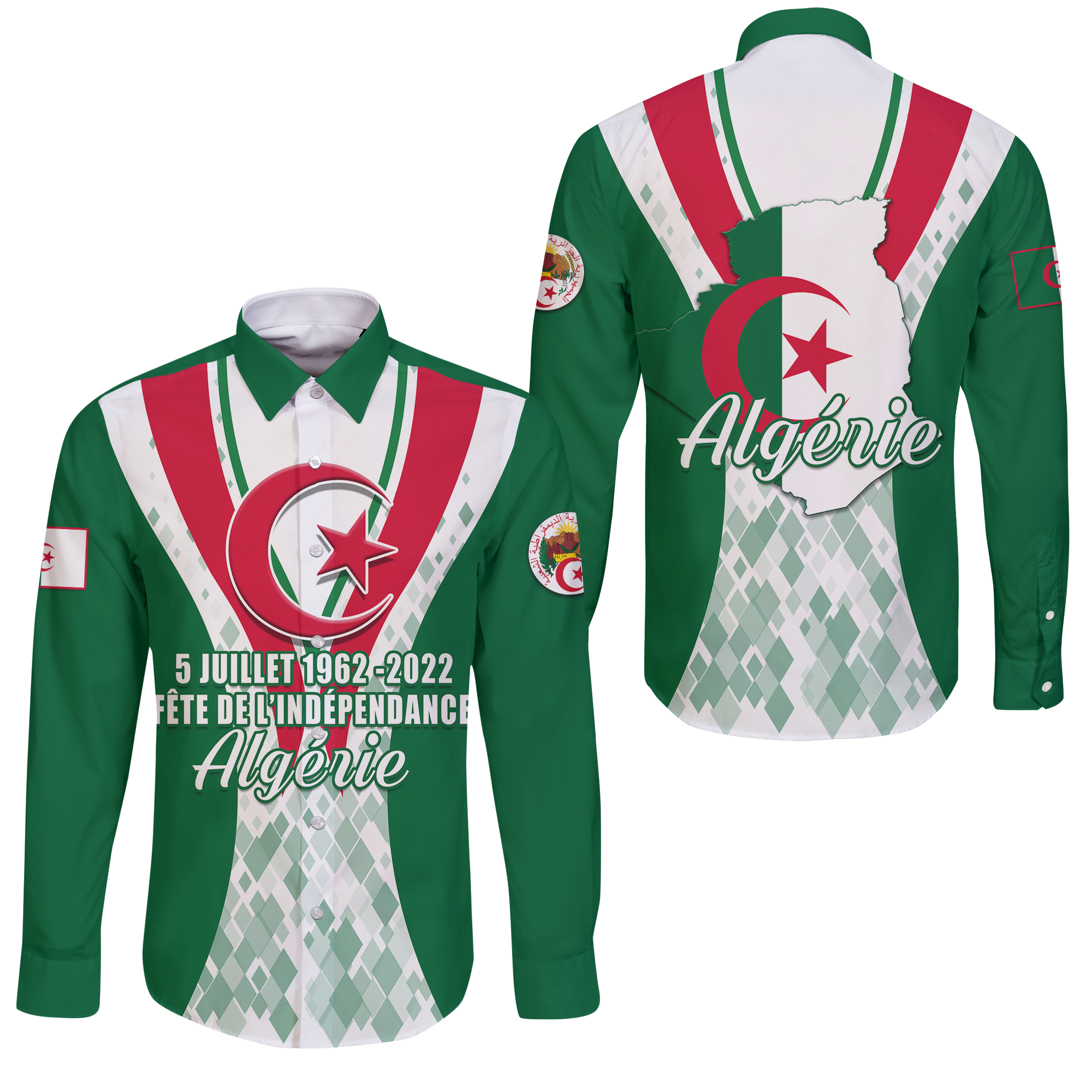 Algeria Independence Day 5 Juillet 1962 - 2022 Long Sleeve Button Shirt LT12 - Wonder Print Shop