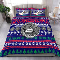 Ugly Christmas bedding set, blue Samoa pattern with central seal and holiday trim