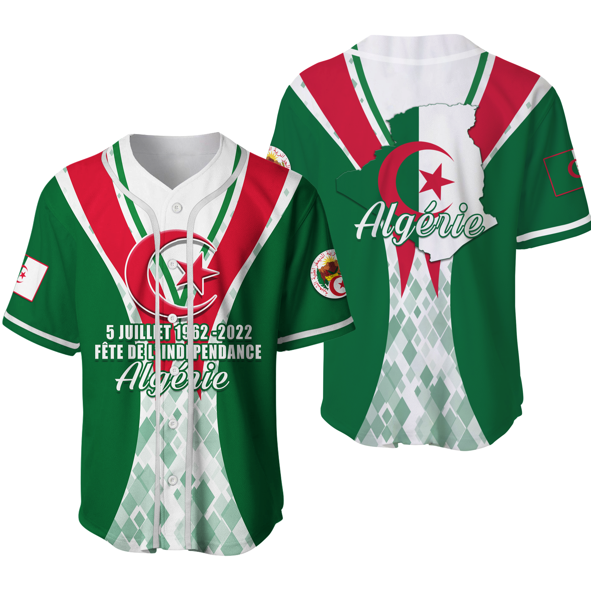 Algeria Independence Day 5 Juillet 1962 - 2022 Baseball Jersey LT12 - Wonder Print Shop