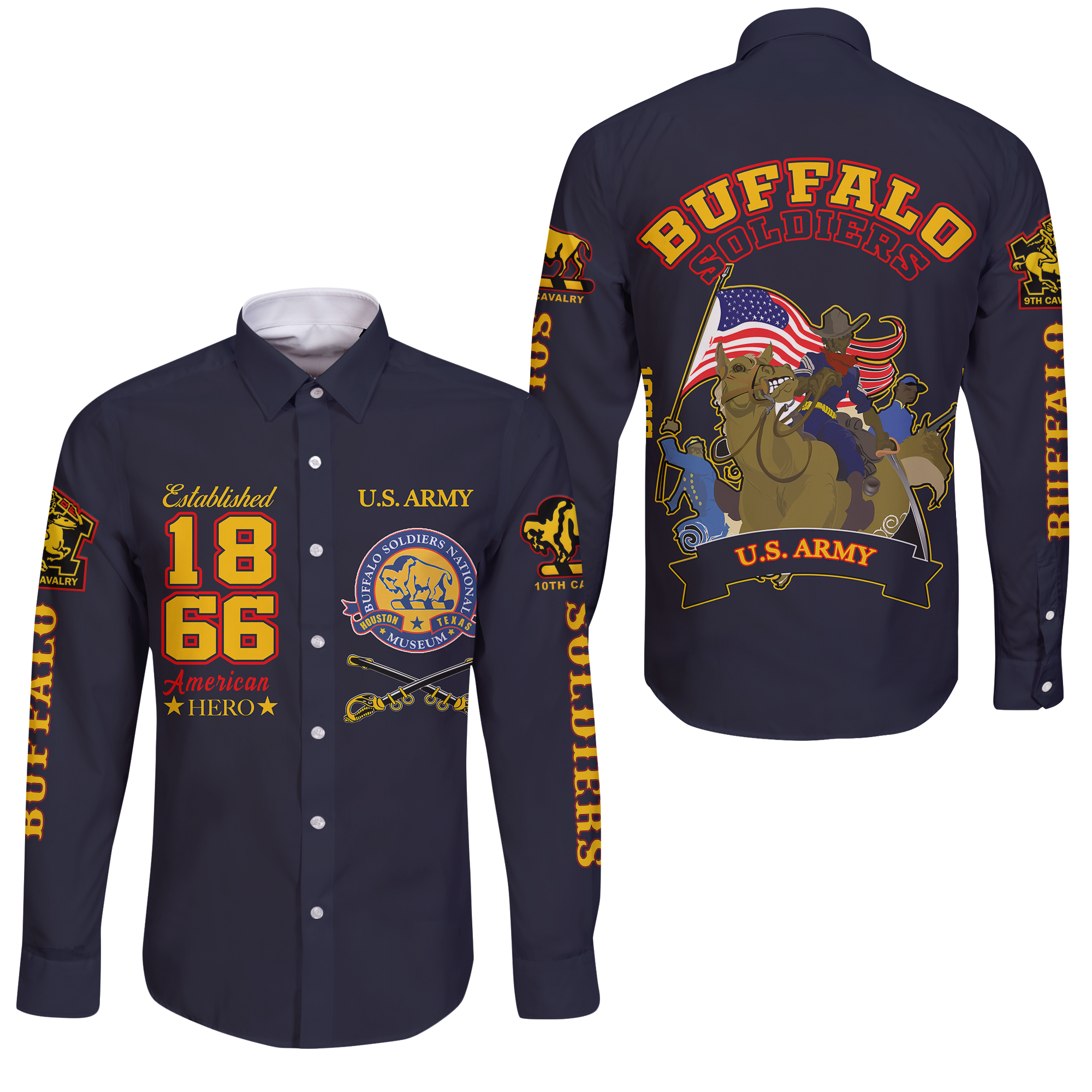 Big Boy Buffalo Soldiers Long Sleeve Button Shirt Blue LT12 - Wonder Print Shop