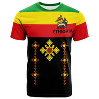 Ethiopia cross flag T-shirt, multicolor design with Ethiopia text and patterned cross