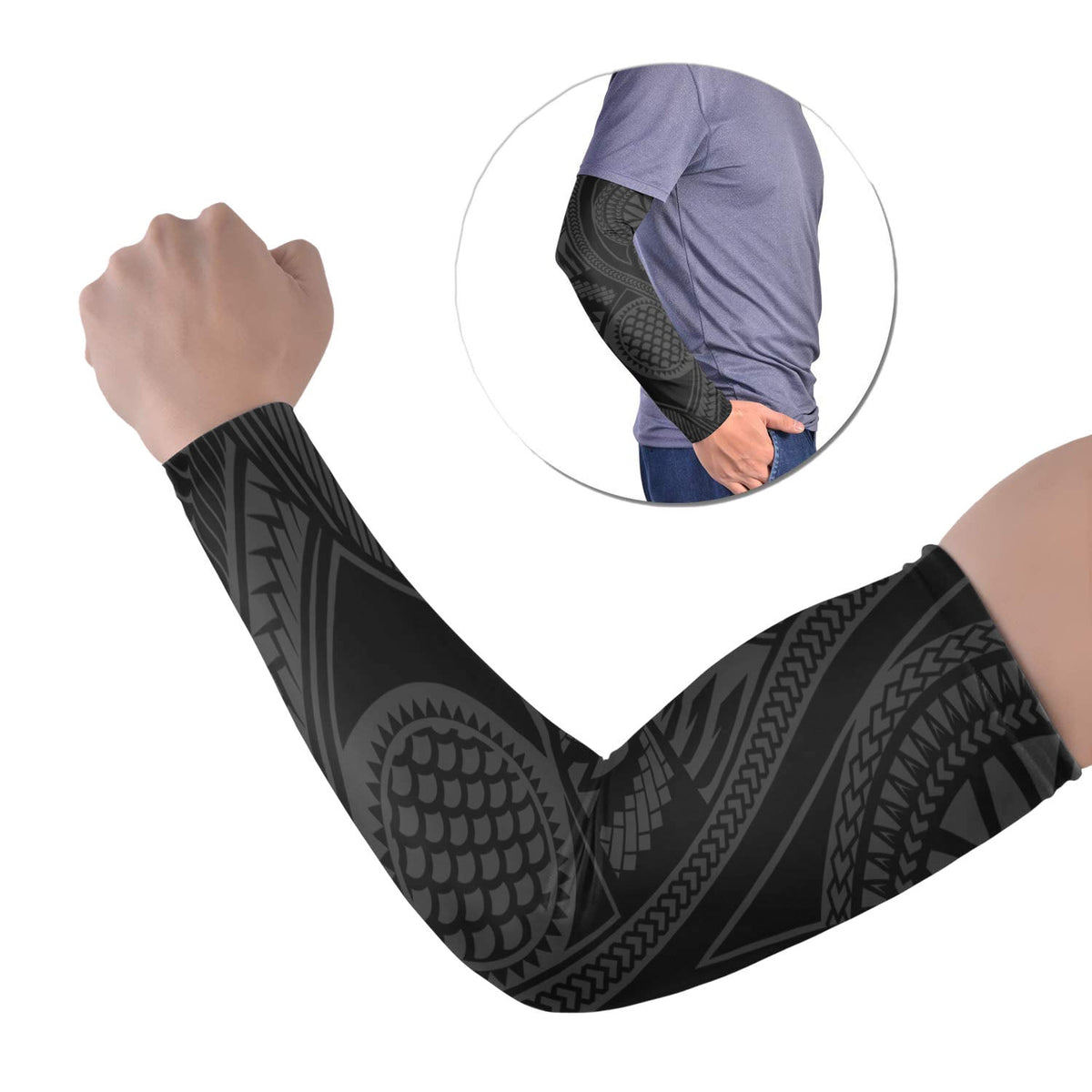Black Polynesian tribal tattoo arm sleeves, set of 2, geometric sleeve pattern