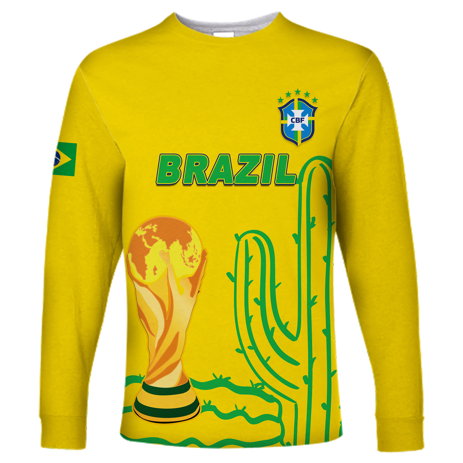 (Custom Personalised) Brazil Champion Football World Cup 2022 Long Sleeve Shirt - LT12 - Wonder Print Shop