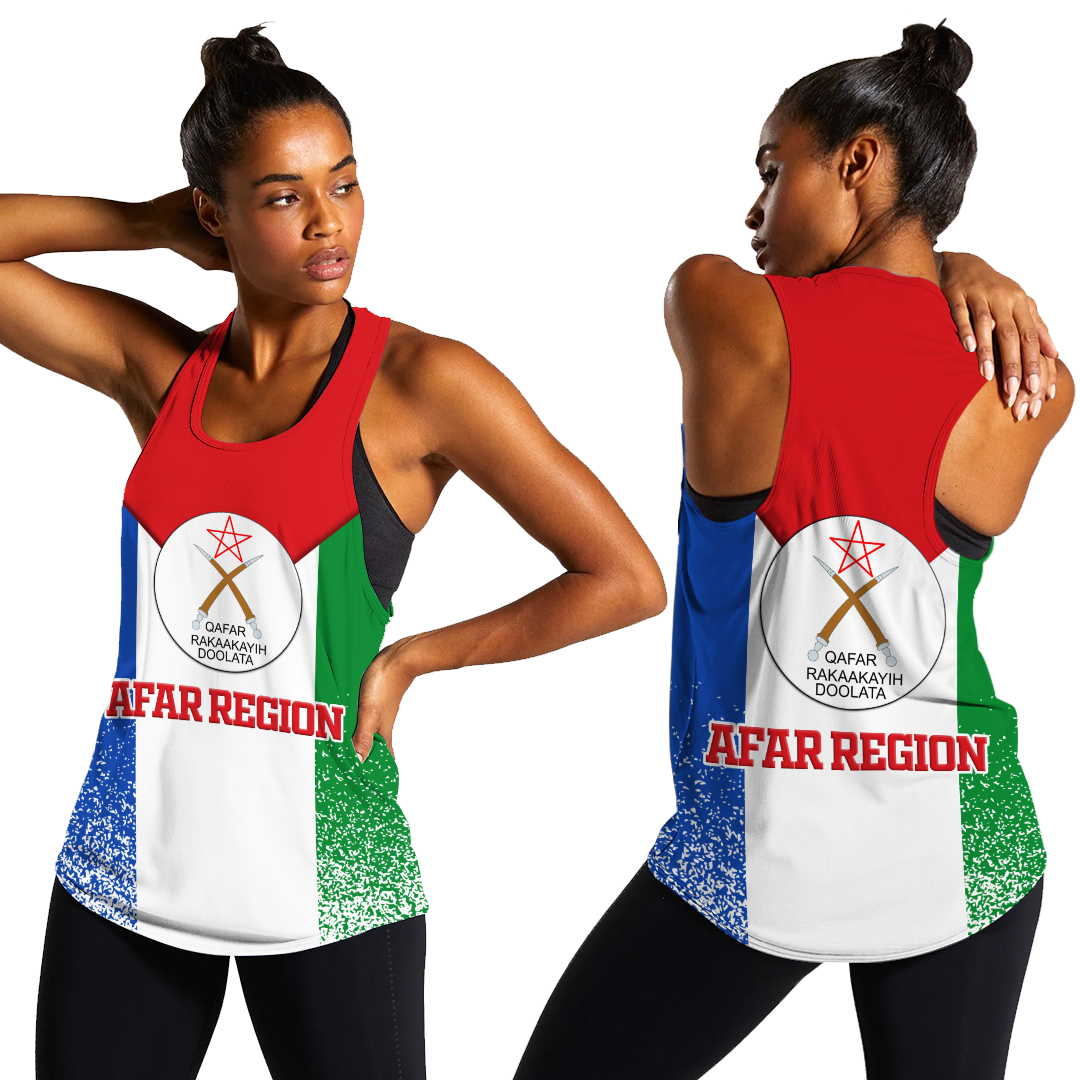 Damen Tanktop mit Rundhalsausschnitt, roter Oberpartie und Afar-Region Grafik