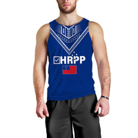 Blue men’s tank top, sleeveless, front print with HRPP text and flag graphic
