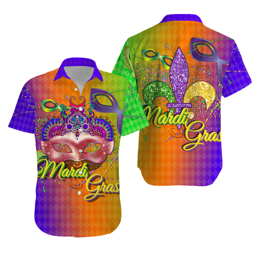 Mardi Gras Mask With Beads Hawaiian Shirt - LT12 - Wonder Print Shop