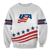 USA Ice Hockey pride sweatshirt unisex, white, front graphic with flag stripes