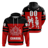 Black and red Canada ice hockey supporter hoodie, front crest and back players graphic.