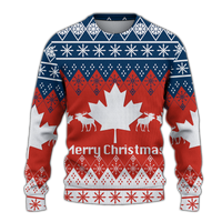 Christmas sweatshirt with blue/red/white reindeer, snowflakes, and 'Merry Christmas' print.