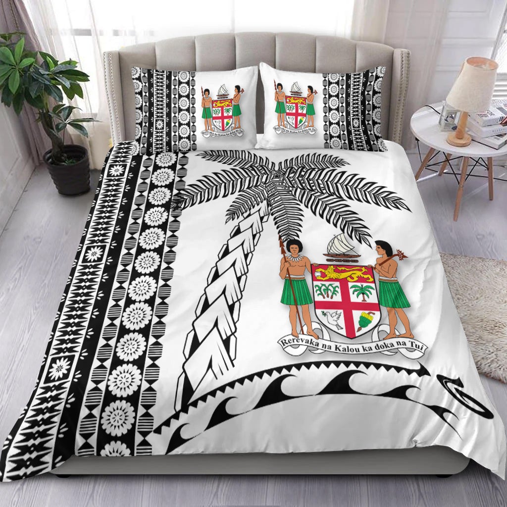 Fiji Bedding Set - Tapa Pattern With Coconut Tree White LT12 - Wonder Print Shop