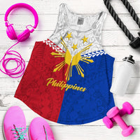 Red and blue Philippines tank top with white print, gold sunburst and star details