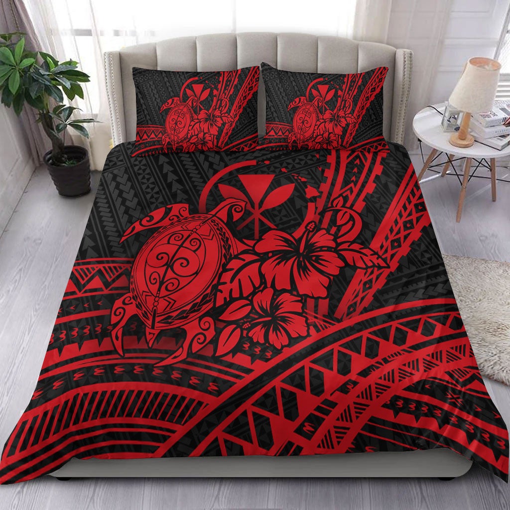 Hawaii Turtle With Hibiscus Tribal Red Bedding Set LT12 - Wonder Print Shop