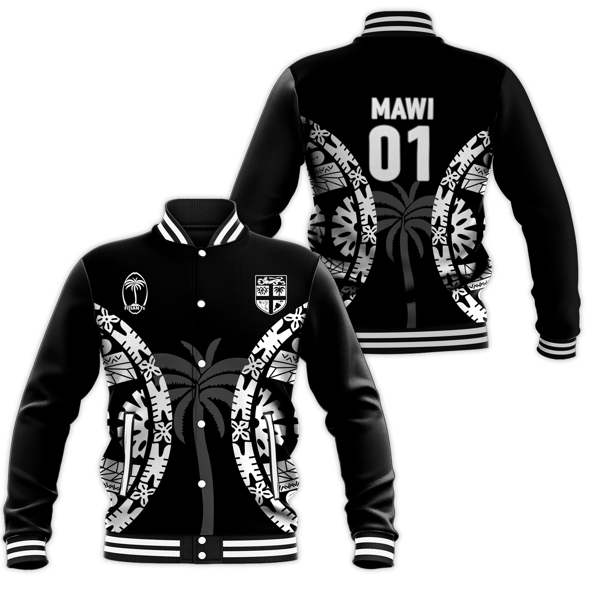 MAWI - Fiji Rugby Sevens Fijian Tapa Pattern Baseball Jacket - LT12 - Wonder Print Shop