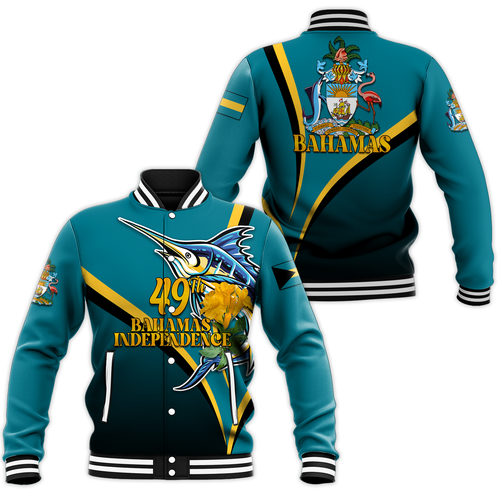 The Bahamas 49th Anniversary Independence Day Blue Marlin Baseball Jacket LT12 - Wonder Print Shop