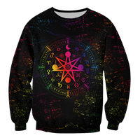 Unisex black sweatshirt with colorful pentagram circle graphic, splatter print