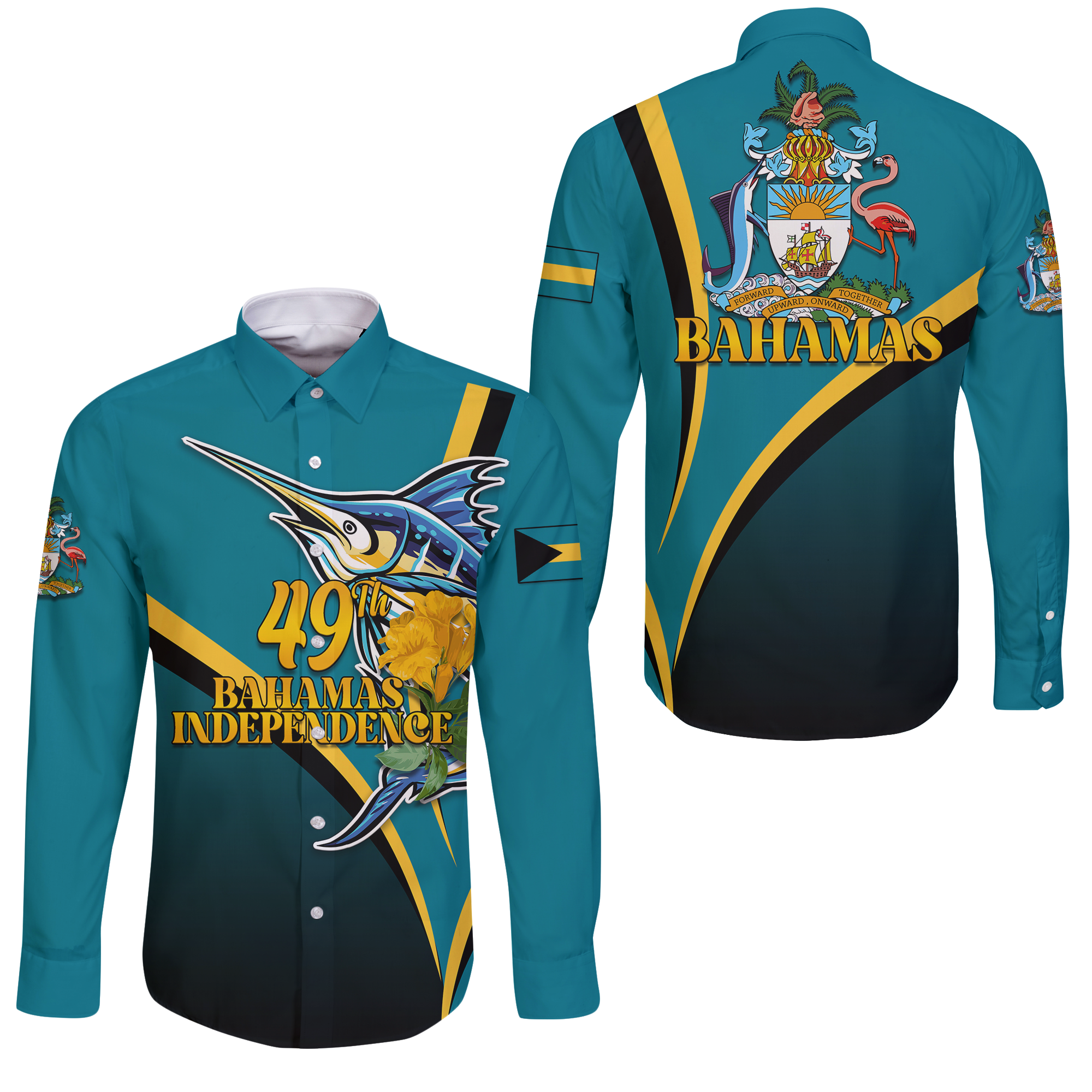 The Bahamas 49th Anniversary Independence Day Blue Marlin Long Sleeve Button Shirt LT12 - Wonder Print Shop