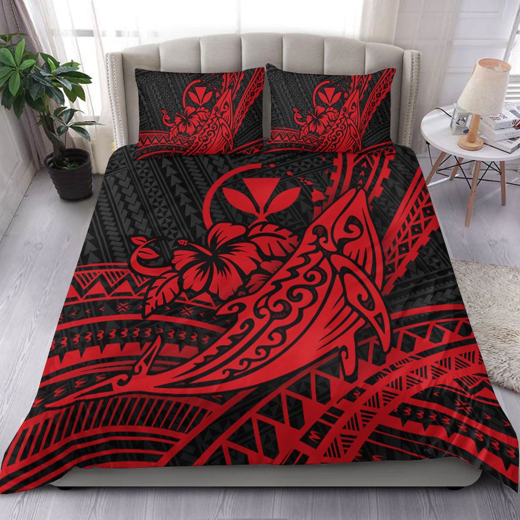 Hawaii Humpback Whale With Hibiscus Tribal Red Bedding Set LT12 - Wonder Print Shop