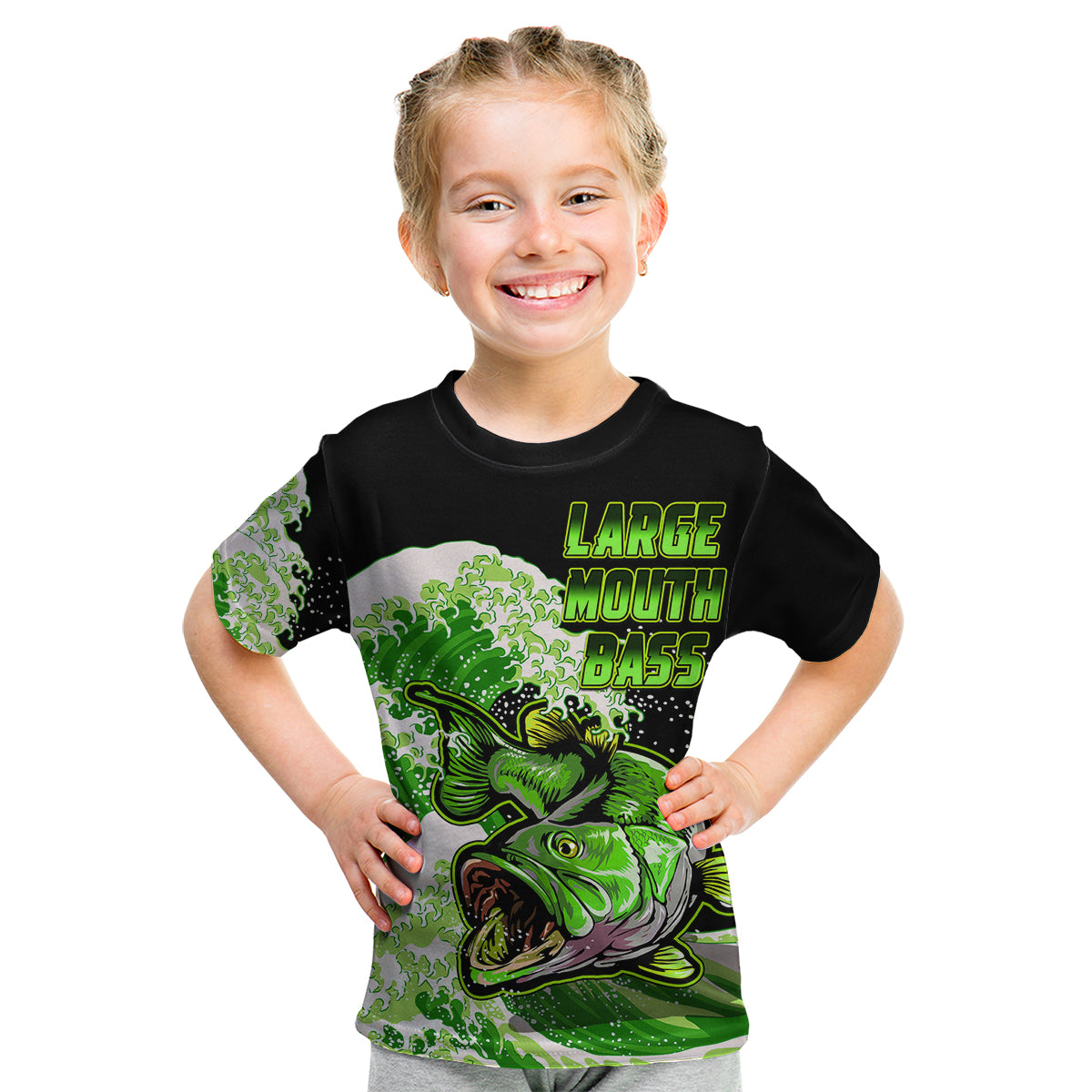 custom-personalised-bass-fishing-green-kid-t-shirt