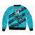 (Custom Text And Number) Fiji Rugby Tapa Pattern Fijian 7s Cyan Bomber Jacket - Wonder Print Shop