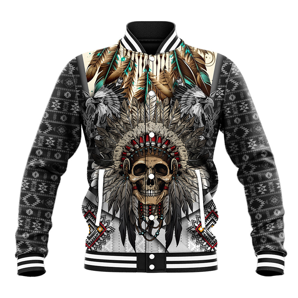 Native American Skull With Eagle Warriors Baseball Jacket - Wonder Print Shop