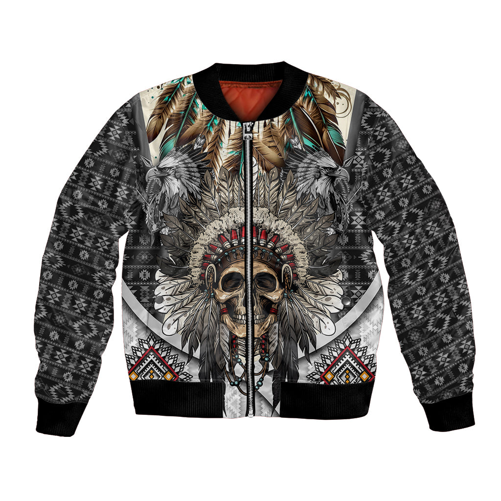 Native American Skull With Eagle Warriors Bomber Jacket - Wonder Print Shop