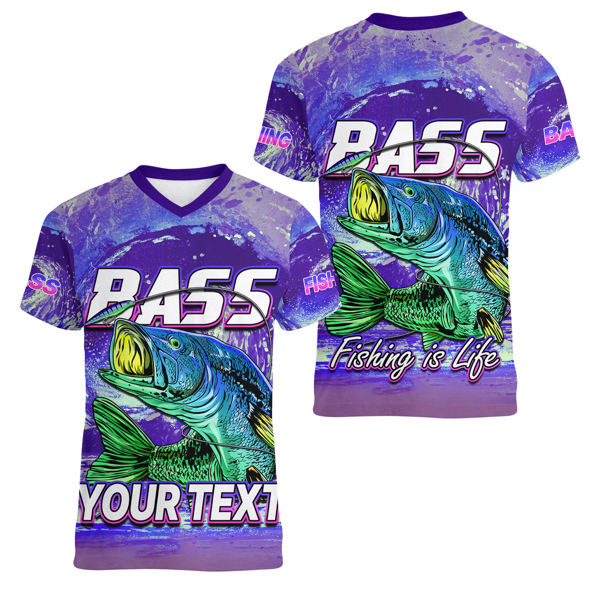 custom-personalised-bass-fishing-is-life-hook-sport-largemouth-purple-women-v-neck-t-shirt