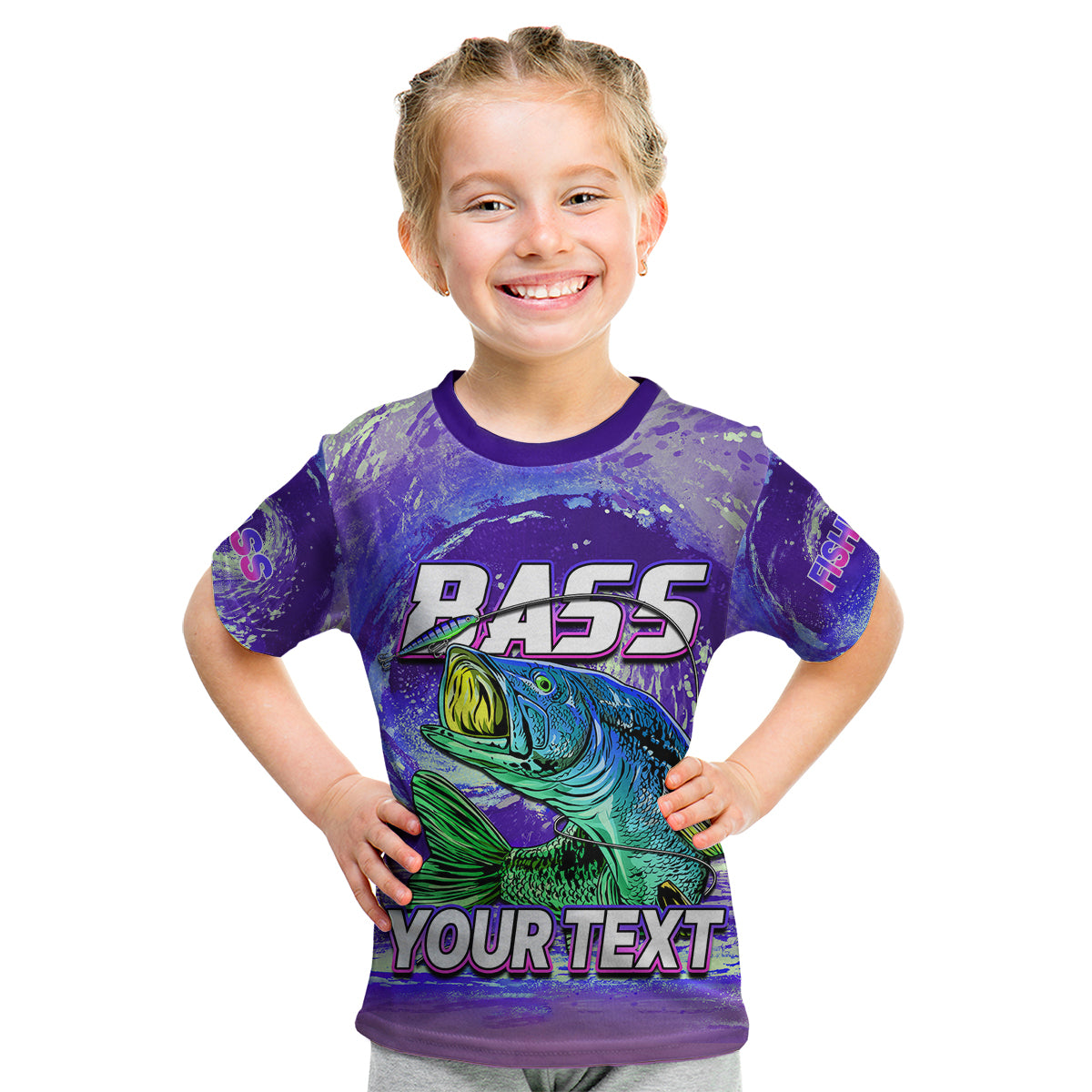 (Custom Personalised) Bass Fishing is Life Hook Sport Largemouth Purple Kid T Shirt - Wonder Print Shop