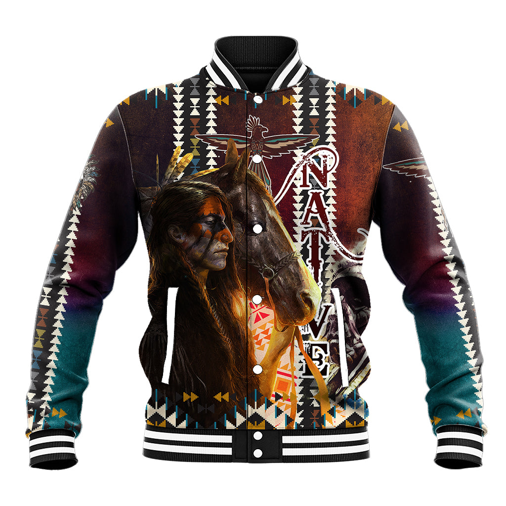 Native American Horse Painting Skull and Eagle Navajo Style Baseball Jacket - Wonder Print Shop