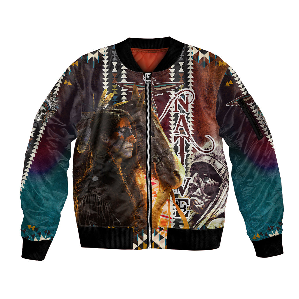 native-american-horse-painting-skull-and-eagle-navajo-style-sleeve-zip-bomber-jacket