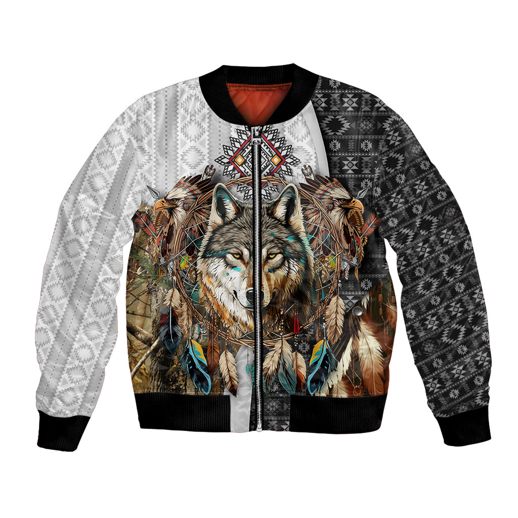 Native American Wolf Dreamcatcher with Eagles Feathers Bomber Jacket - Wonder Print Shop