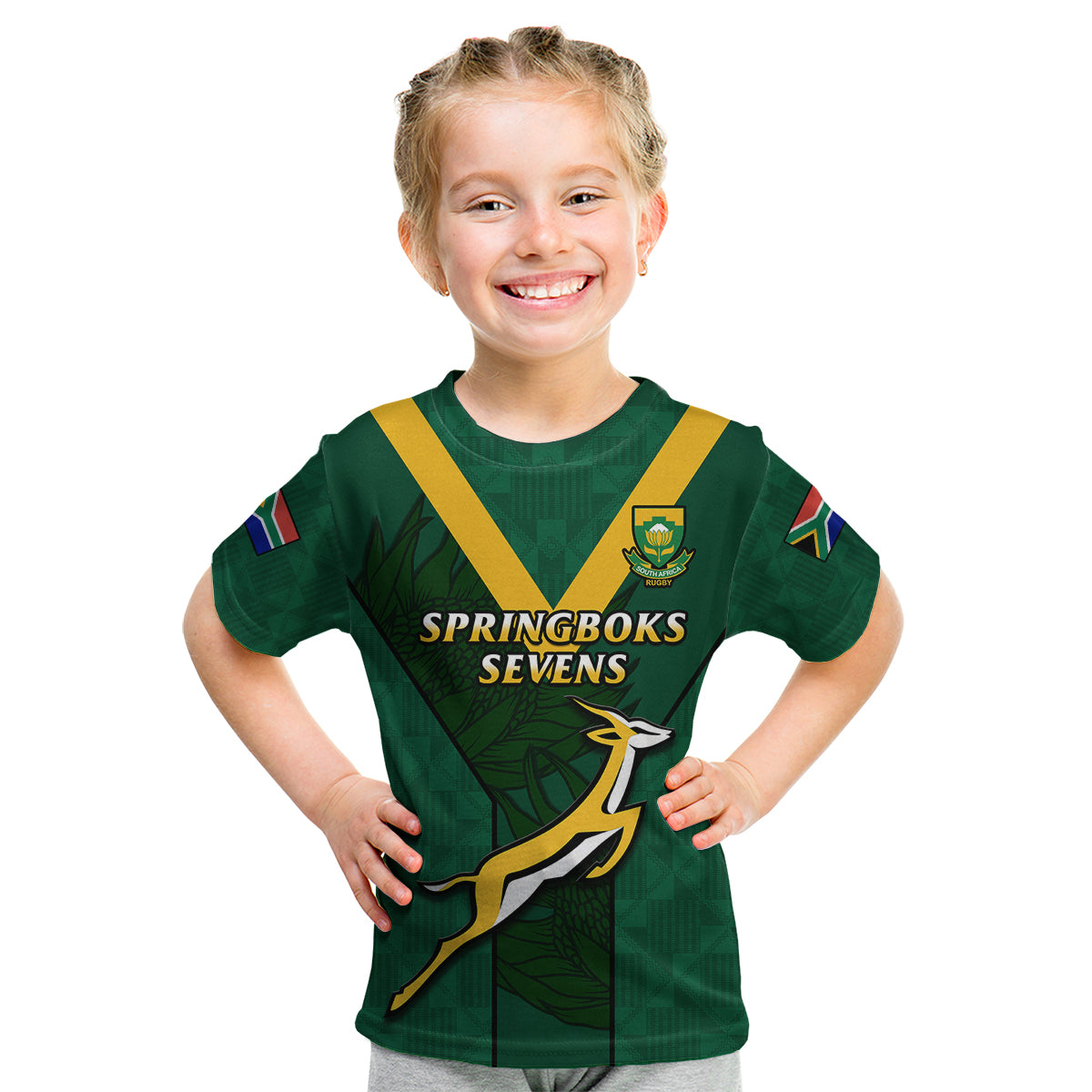 (Custom Text And Number) South Africa Rugby Go Blitzboks Sevens Kid T Shirt - Wonder Print Shop