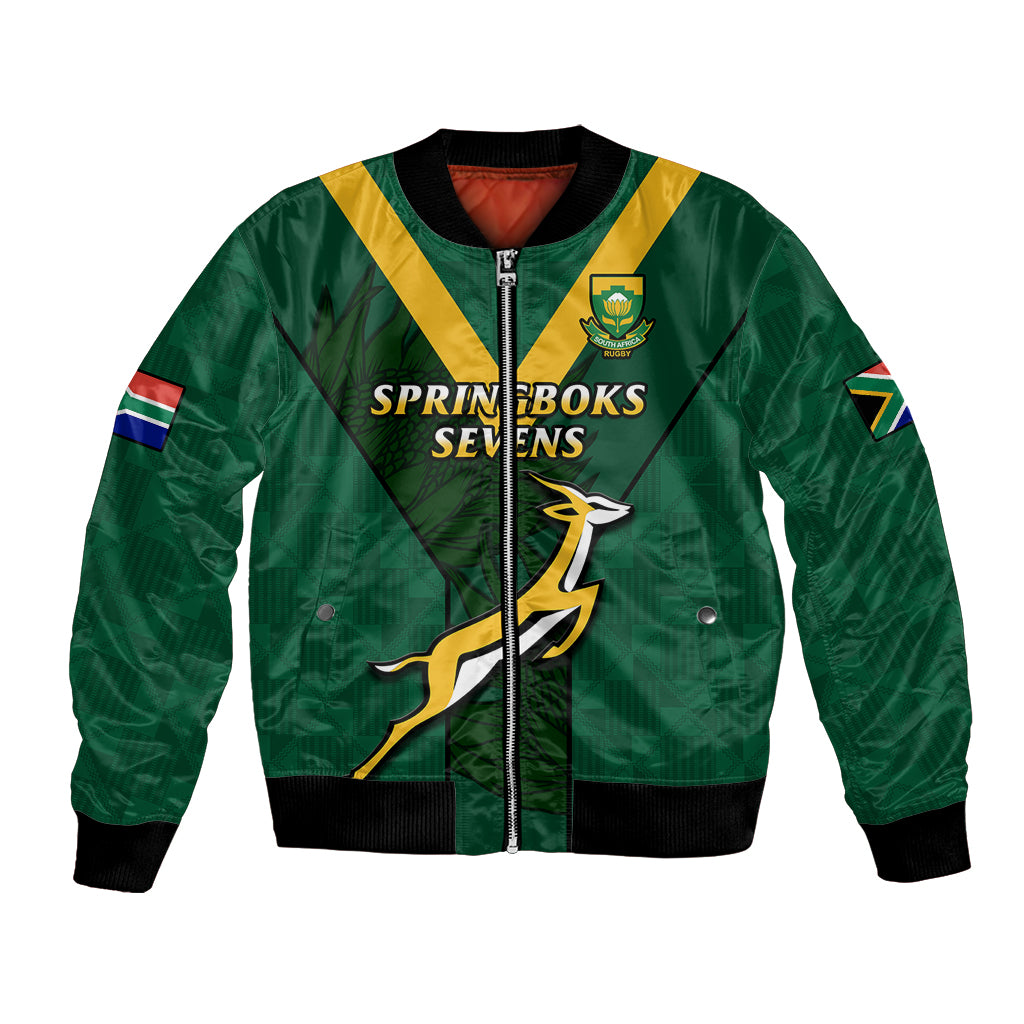 (Custom Text And Number) South Africa Rugby Go Blitzboks Sevens Bomber Jacket - Wonder Print Shop