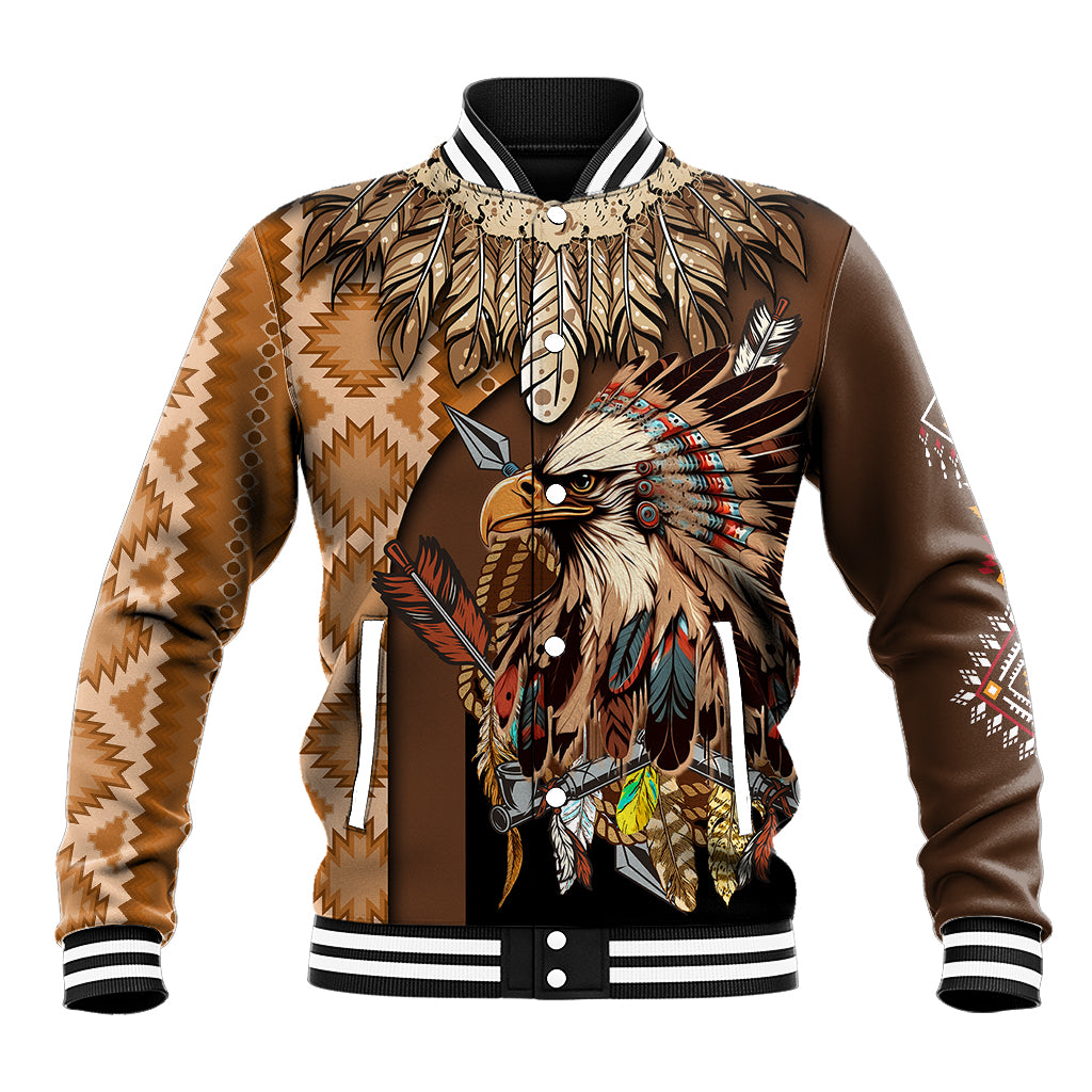 Native American Eagle Warrior Headdress Feathers Baseball Jacket - Wonder Print Shop