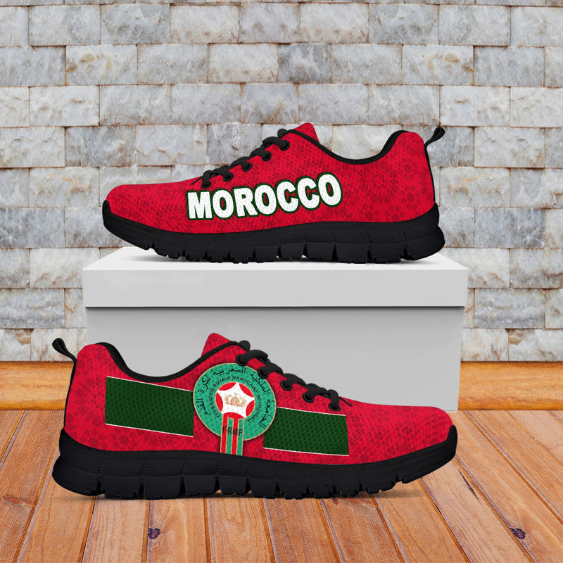 Red lace-up sneaker with black sole, Morocco logo on side