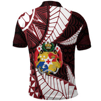 Back view polo shirt with Tonga crest center and bold white geometric patterns