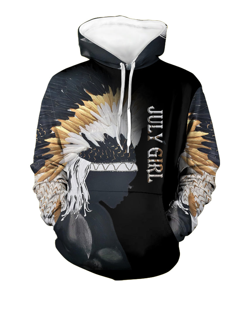 Girls pullover hoodie, black with eagle-feather 3D graphic and vertical text on chest