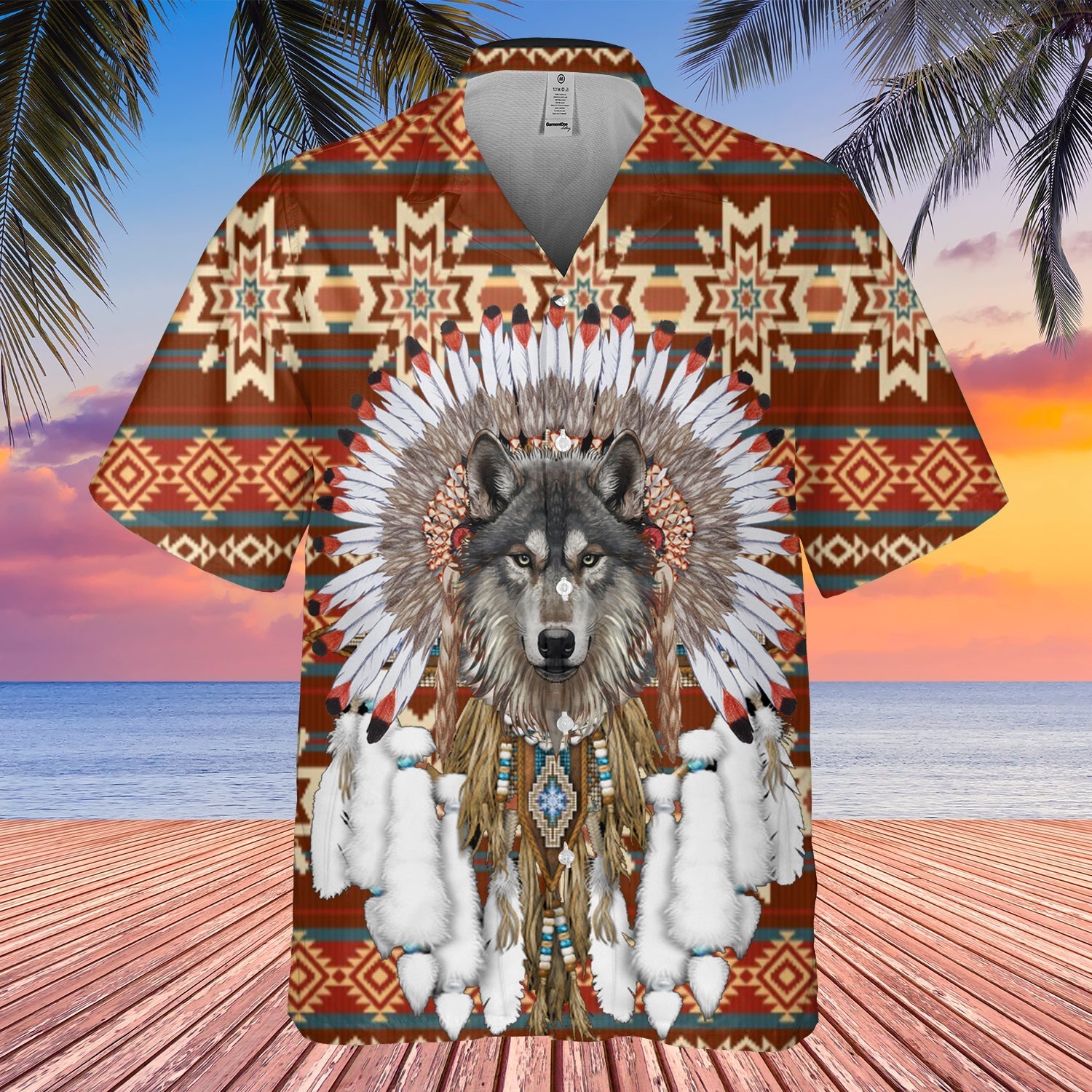 Native American Pattern Red Wolf Hawaiian Shirt 3D LT10 - Wonder Print Shop