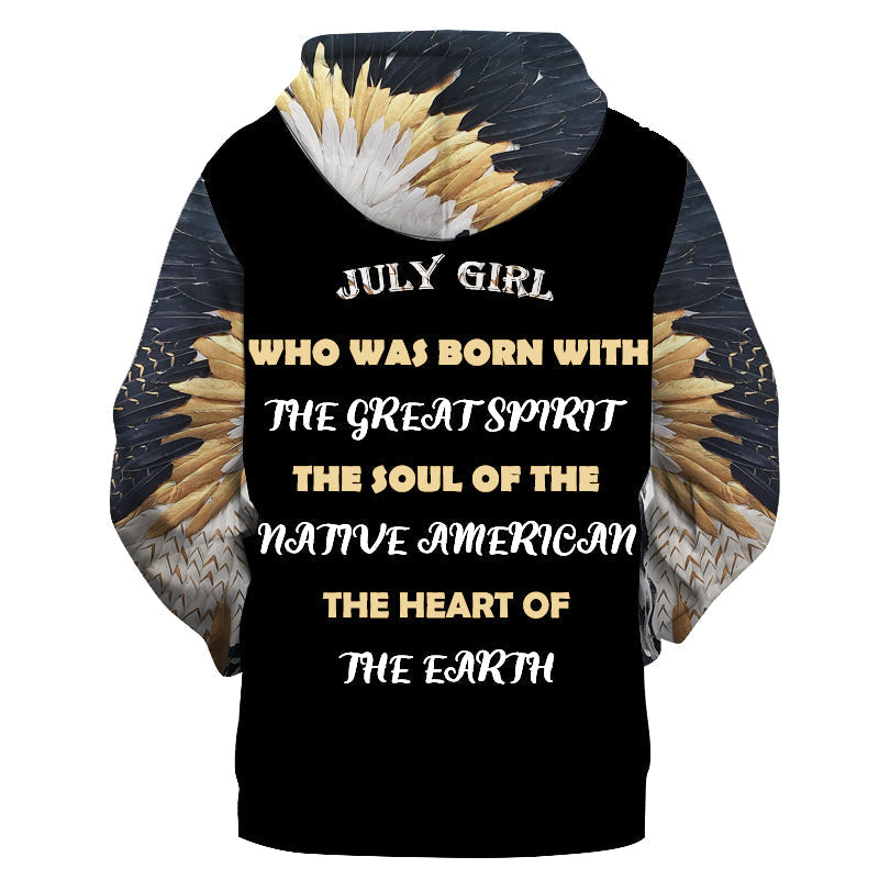 Girls pullover hoodie, black with large front quote text and feather burst graphic