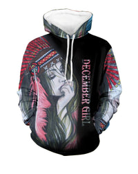 Black kids pullover hoodie, multicolor girl print, “DECEMBER GIRL”