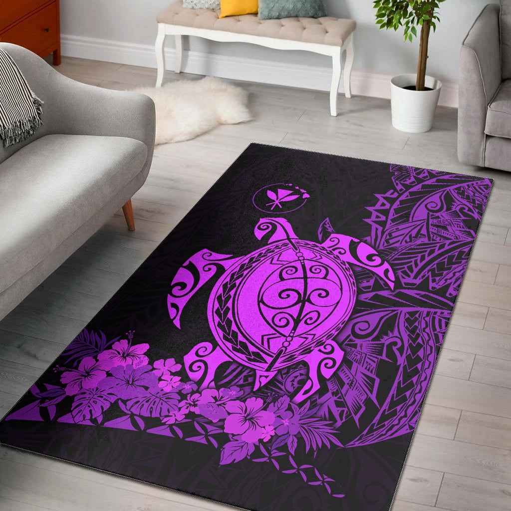 Hawaii Polynesian Area Rug Purple Sea Turtles Hawaiian LT13 - Wonder Print Shop