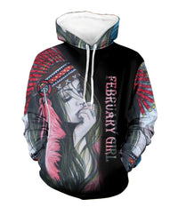 Kids pullover hoodie, black with Native girl 3D graphic and multicolor sleeve art