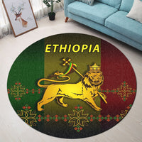 Round Ethiopia carpet with lion emblem and 'ETHIOPIA' text, green and red multicolor