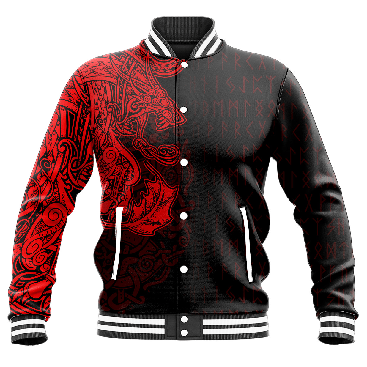 Viking Baseball Jacket Fenrir Och Jormungand Special Tattoo Style Red RLT12 - Wonder Print Shop