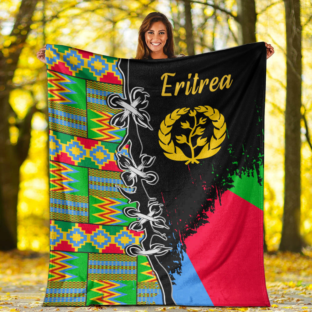 Black Eritrea flag blanket with colorful geometric pattern and lion emblem