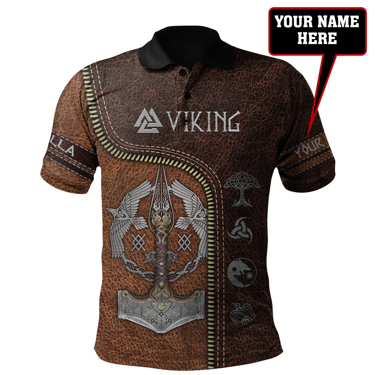 Custom Viking Clothing Viking Symbols Polo Shirt Leather Style RLT12 - Wonder Print Shop